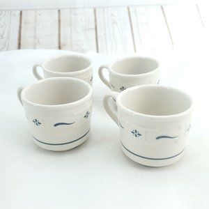 Longaberger White Pottery Woven Traditional Blue Votive Tea Mugs Set Of 4